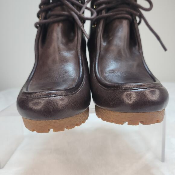 Michael Kors Boots 6.5 Wedges Ankle Brown Leather Lace Up Dark Academia Moc Toe - Picture 6 of 15
